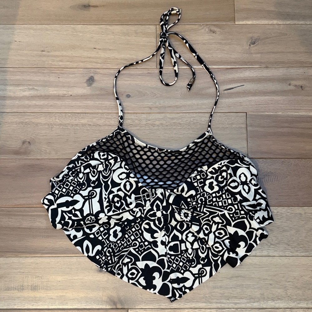 Apt. 9 Black and White Patterned Halter ruffle Swim Top